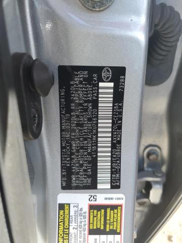 4T1B11HK1KU766120 - 2019 TOYOTA CAMRY L Szary zdjęcie 12