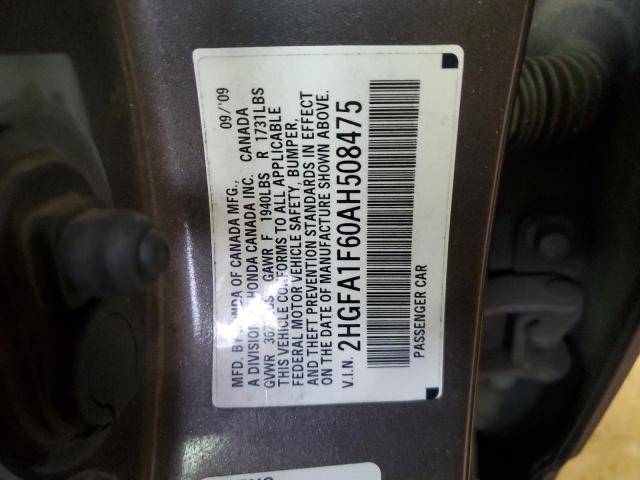 2HGFA1F60AH508475 - 2010 HONDA CIVIC LX-S Boz foto 12