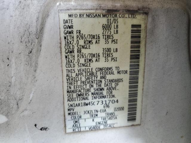 5N1AR18W45C731704 - 2005 NISSAN PATHFINDER LE WHITE photo 13