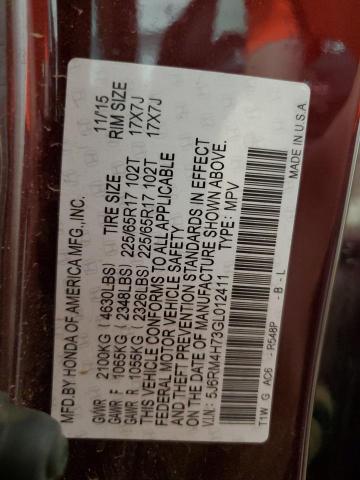 5J6RM4H73GL012411 - 2016 HONDA CR-V EXL MAROON photo 13