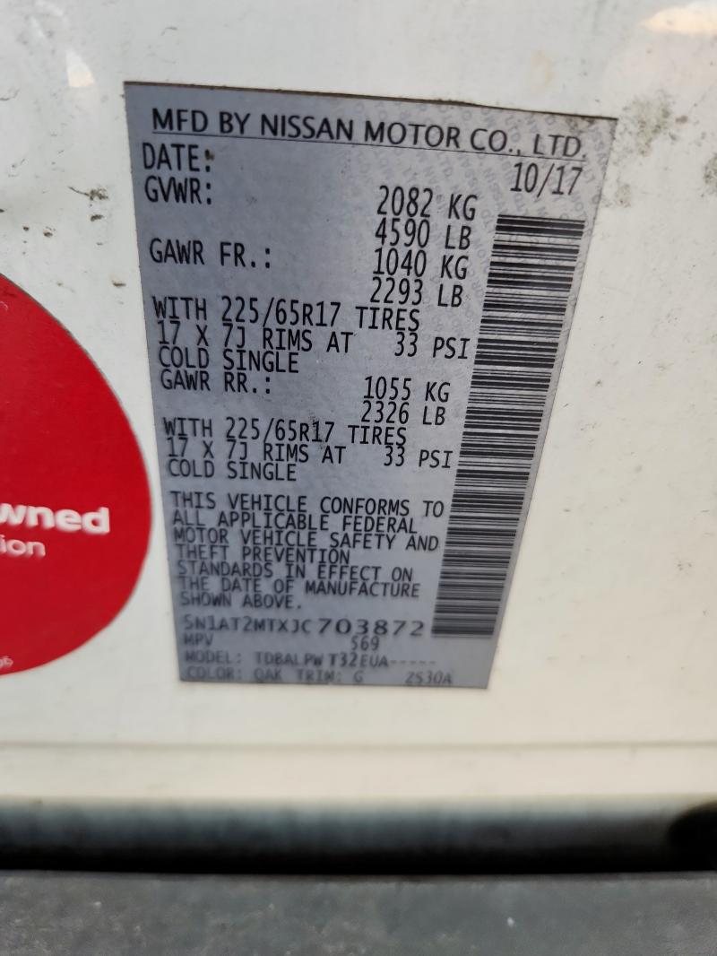 5N1AT2MTXJC703872 - 2018 NISSAN ROGUE S Білий фото 12