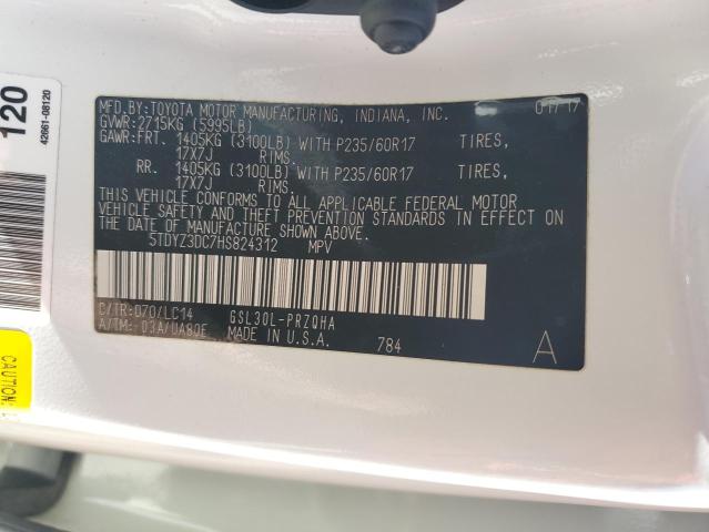 5TDYZ3DC7HS824312 - 2017 TOYOTA SIENNA XLE თეთრი ფოტო 13