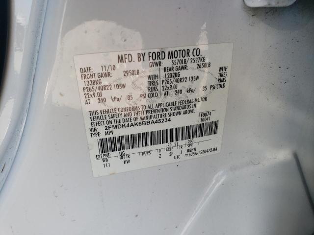 2FMDK4AK6BBA45234 - 2011 FORD EDGE SPORT WHITE photo 13