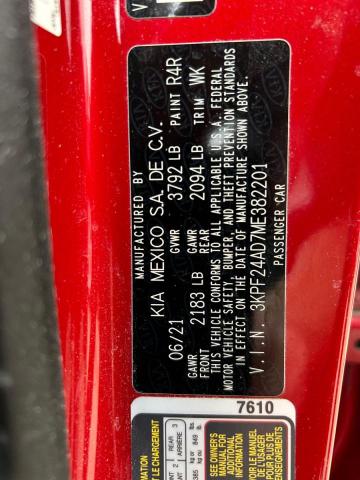 3KPF24AD7ME382201 - 2021 KIA FORTE FE MAROON photo 10