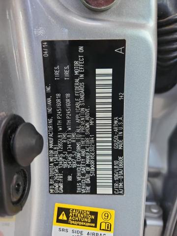 5TDKKRFH5ES021841 - 2014 TOYOTA HIGHLANDER XLE SILVER photo 13