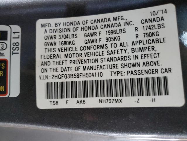 2HGFG3B58FH504110 - 2015 HONDA CIVIC LX GRAY photo 12