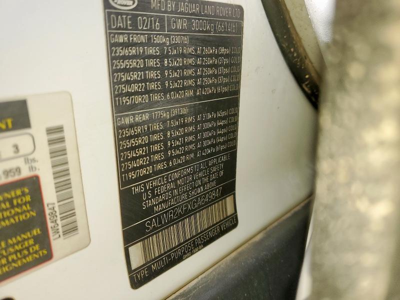 SALWR2KFXGA649847 - 2016 LAND ROVER RANGE ROVE HSE WHITE photo 12