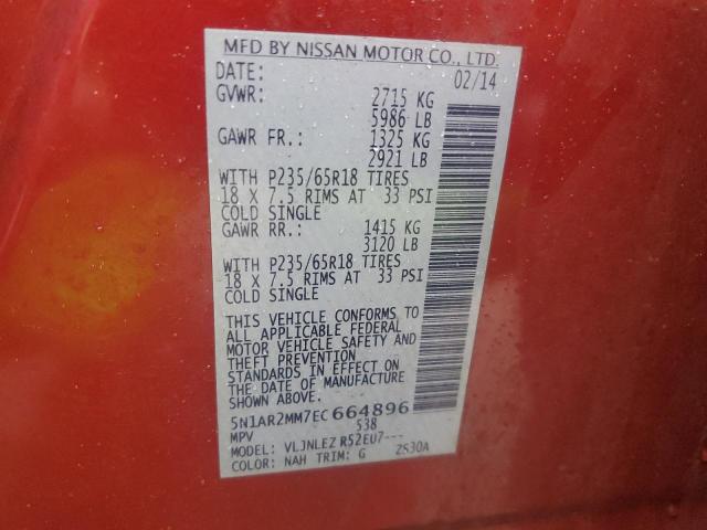 5N1AR2MM7EC664896 - 2014 NISSAN PATHFINDER S RED photo 14