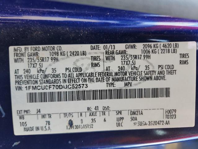 1FMCU0F70DUC52573 - 2013 FORD ESCAPE S BLUE photo 12