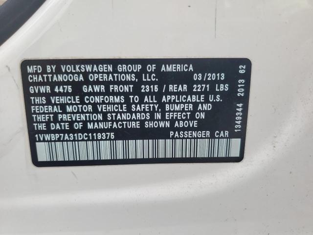 1VWBP7A31DC119375 - 2013 VOLKSWAGEN PASSAT SE 白色 照片 12