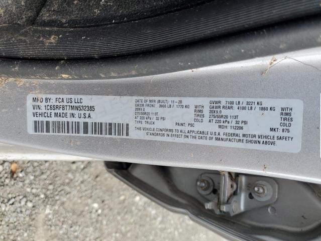 1C6SRFBT7MN532385 - 2021 RAM 1500 BIG HORN/LONE STAR SILVER photo 12