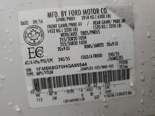 1FM5K8GT0HGA95544 - 2017 FORD EXPLORER SPORT Blanc photo 14