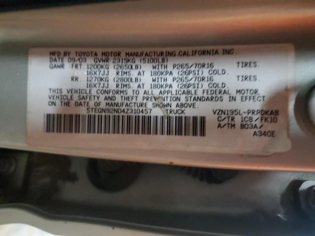 5TEGN92N04Z310457 - 2004 TOYOTA TACOMA DOUBLE CAB PRERUNNER SILVER photo 12