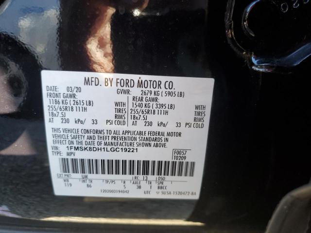 1FMSK8DH1LGC19221 - 2020 FORD EXPLORER XLT Schwarz Foto 13