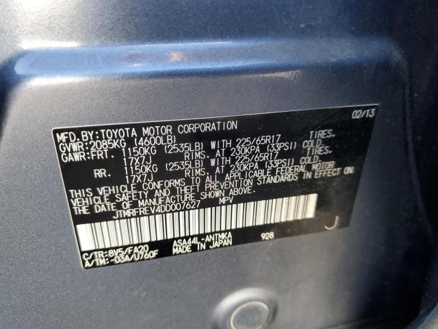 JTMRFREV4DD007627 - 2013 TOYOTA RAV4 XLE Mavi foto 13