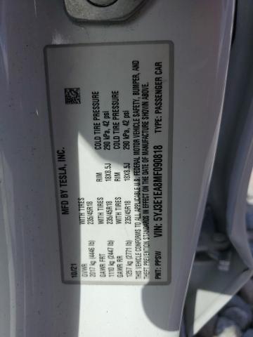 5YJ3E1EA8MF090818 - 2021 TESLA MODEL 3 Білий фото 13