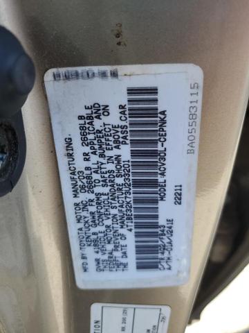 4T1BE32K73U233201 - 2003 TOYOTA CAMRY LE TAN photo 12