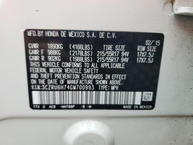 3CZRU6H74GM700993 - 2016 HONDA HR-V EXL Ağ foto 12