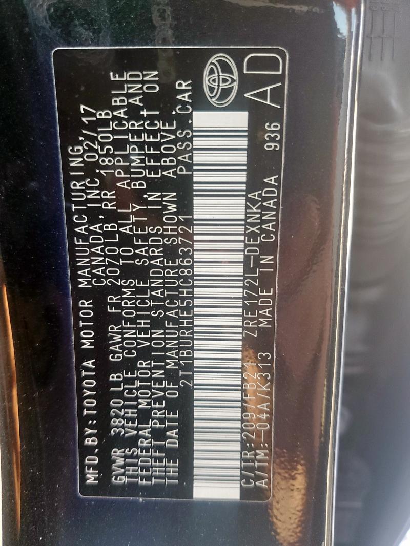 2T1BURHE5HC863721 - 2017 TOYOTA COROLLA L 黑色 照片 13