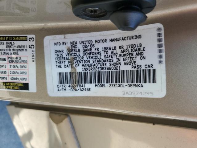 1NXBR32E06Z680021 - 2006 TOYOTA COROLLA CE GOLD photo 12