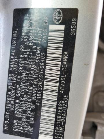 4T1BE32K75U408405 - 2005 TOYOTA CAMRY LE SILVER photo 12