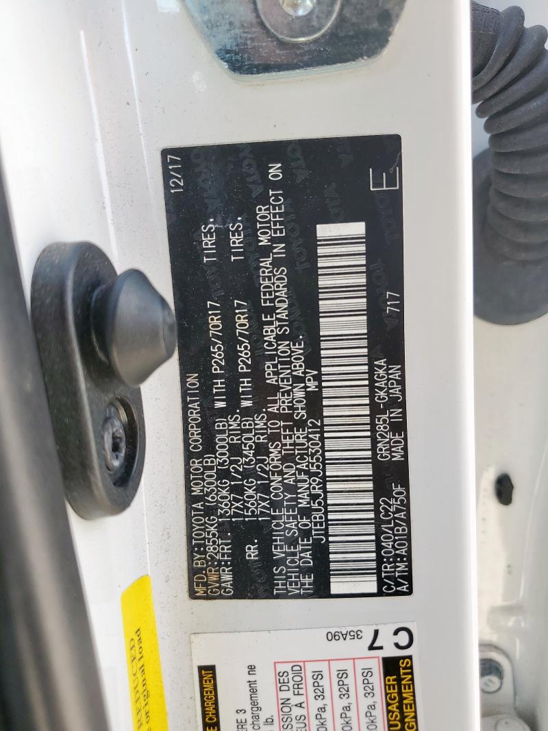 JTEBU5JR9J5530412 - 2018 TOYOTA 4RUNNER SR5/SR5 PREMIUM Белый фото 14