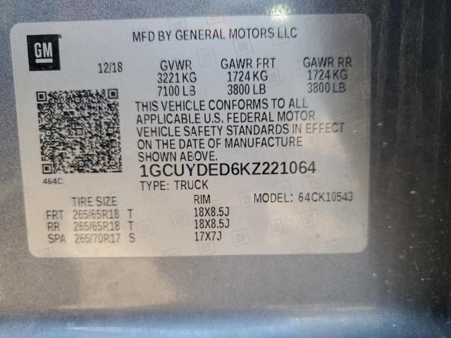 1GCUYDED6KZ221064 - 2019 CHEVROLET SILVERADO K1500 LT Gris photo 13