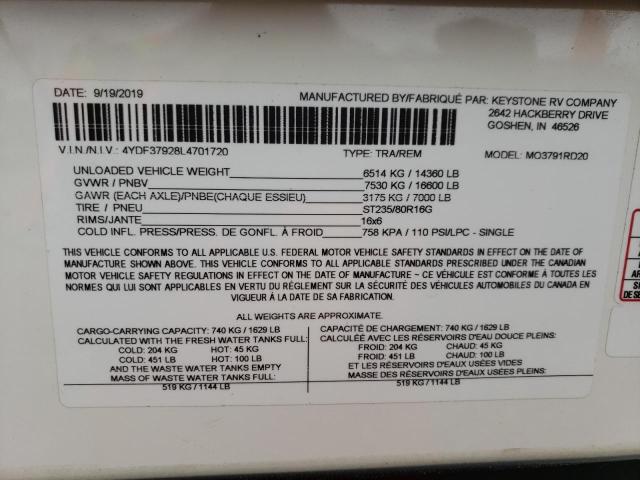 4YDF37928L4701720 - 2020 KEYSTONE MONTANA TAN photo 10