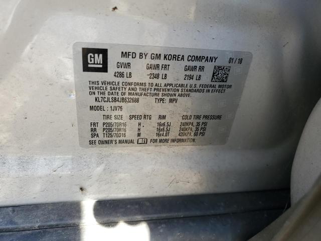 KL7CJLSB4JB632688 - 2018 CHEVROLET TRAX 1LT Gümüş foto 13