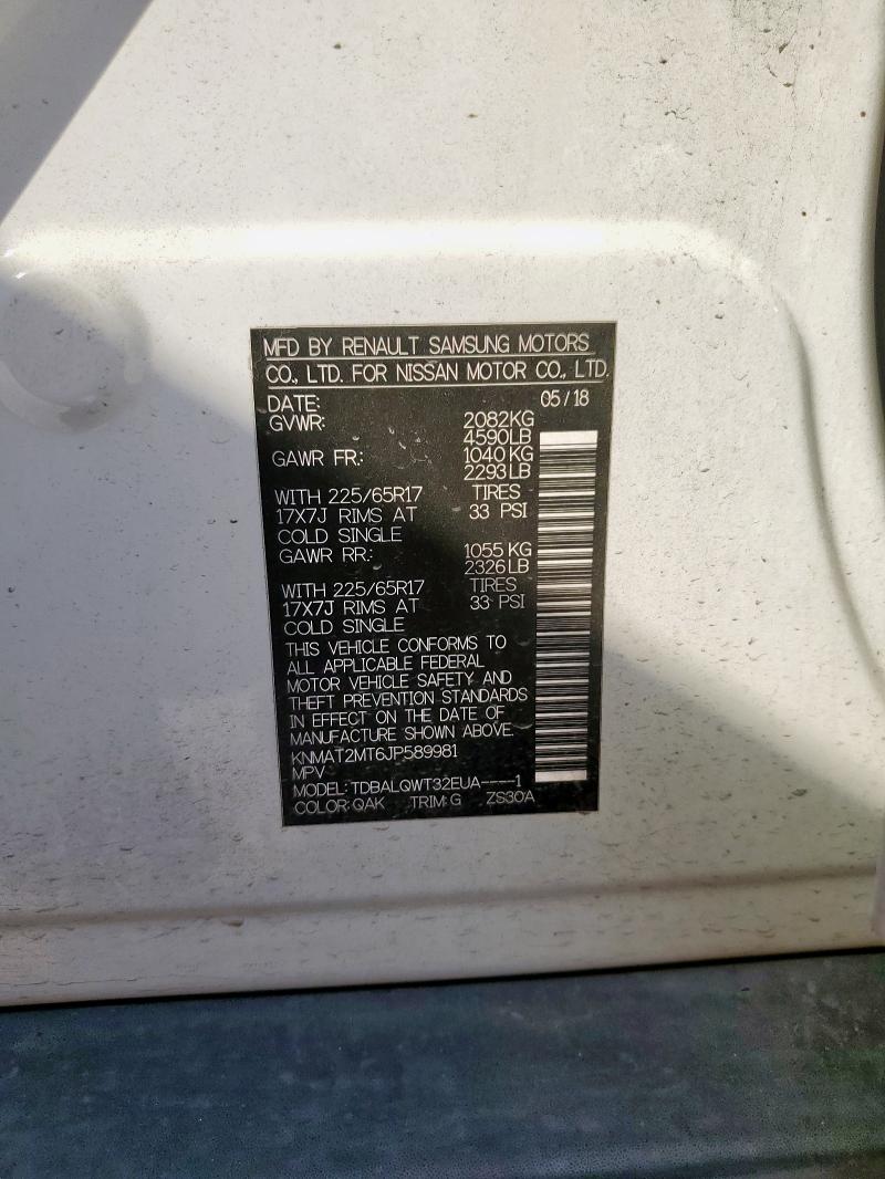 KNMAT2MT6JP589981 - 2018 NISSAN ROGUE S 白色 照片 14