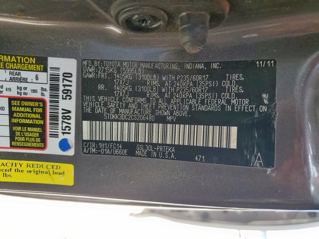 5TDKK3DC2CS206480 - 2012 TOYOTA SIENNA LE 灰色 照片 14