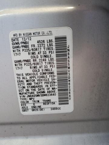 JN8AS5MV3DW623640 - 2013 NISSAN ROGUE S SILVER photo 13