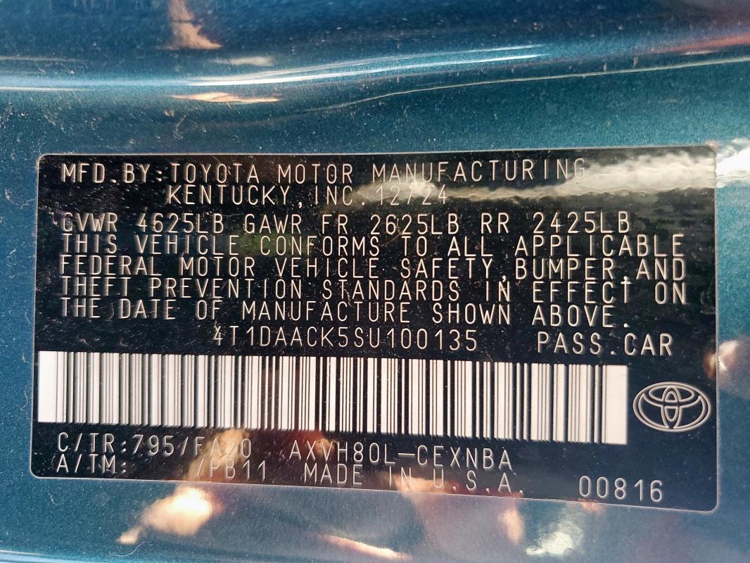 4T1DAACK5SU100135 - 2025 TOYOTA CAMRY XSE BLUE photo 12