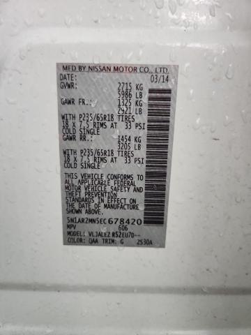 5N1AR2MN5EC678420 - 2014 NISSAN PATHFINDER S თეთრი ფოტო 14