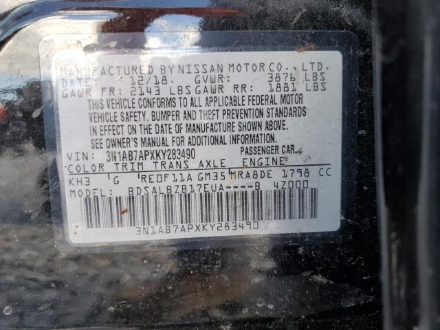 3N1AB7APXKY283490 - 2019 NISSAN SENTRA S 黑色 照片 12