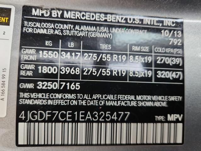 4JGDF7CE1EA325477 - 2014 MERZ GL 450 4MATIC GRAY photo 13