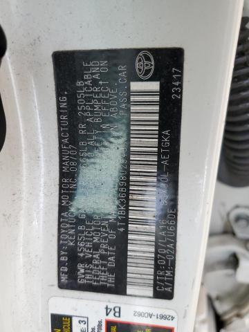 4T1BK36B98U254917 - 2008 TOYOTA AVALON XL 白色 照片 12