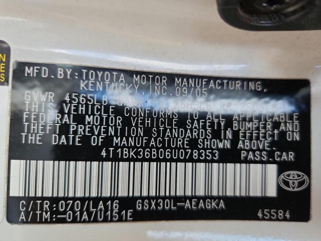 4T1BK36B06U078353 - 2006 TOYOTA AVALON XL თეთრი ფოტო 12