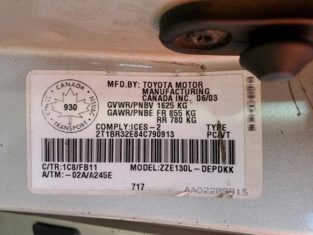 2T1BR32E84C790913 - 2004 TOYOTA COROLLA CE Күміс фото 12