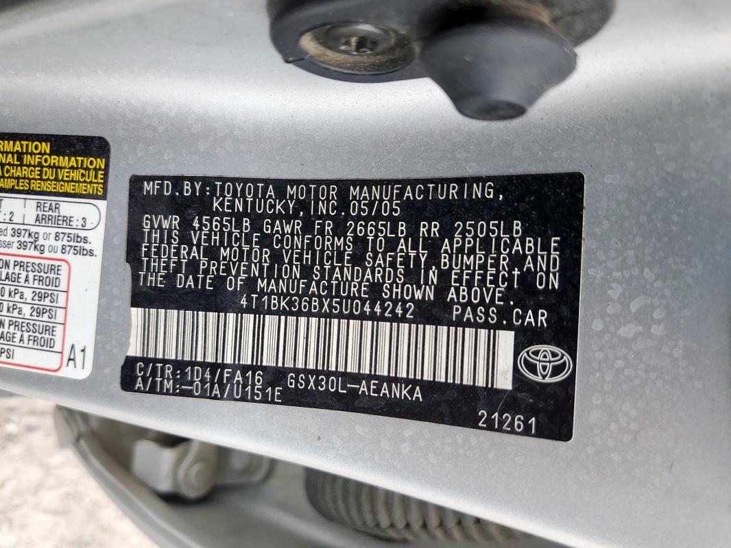 4T1BK36BX5U044242 - 2005 TOYOTA AVALON XL SILVER photo 12