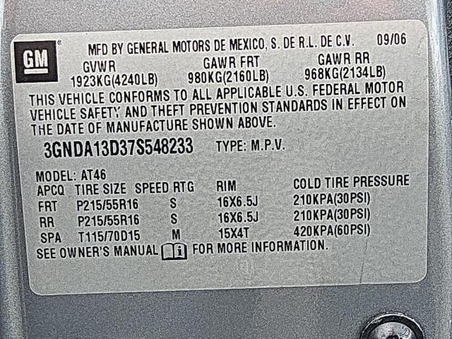 3GNDA13D37S548233 - 2007 CHEVROLET HHR LS SILVER photo 13