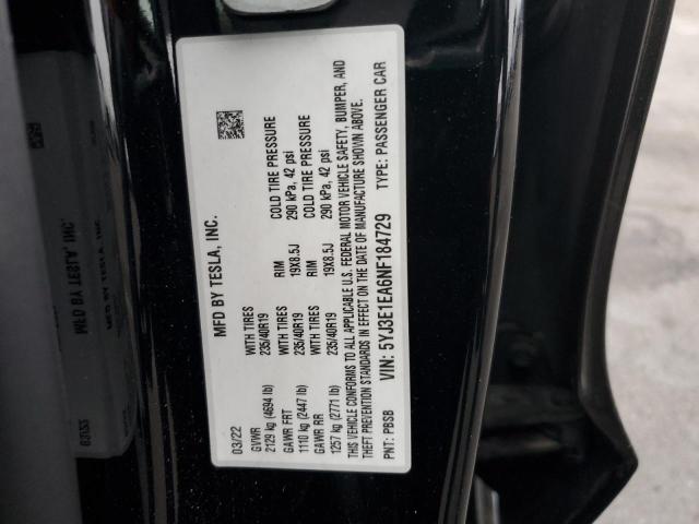 5YJ3E1EA6NF184729 - 2022 TESLA MODEL 3 黑色 照片 13