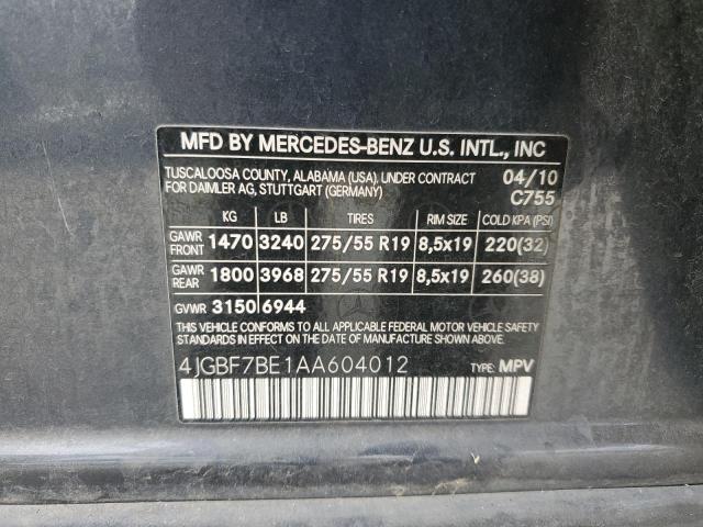4JGBF7BE1AA604012 - 2010 MERCEDES-BENZ GL 450 4MATIC CHARCOAL photo 13