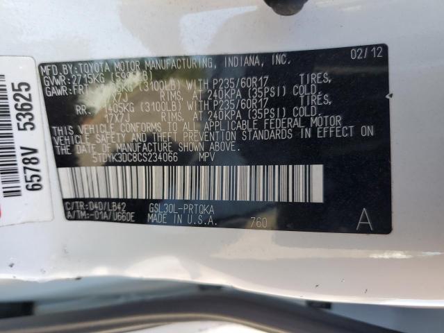 5TDYK3DC8CS234066 - 2012 TOYOTA SIENNA XLE 白色 照片 13