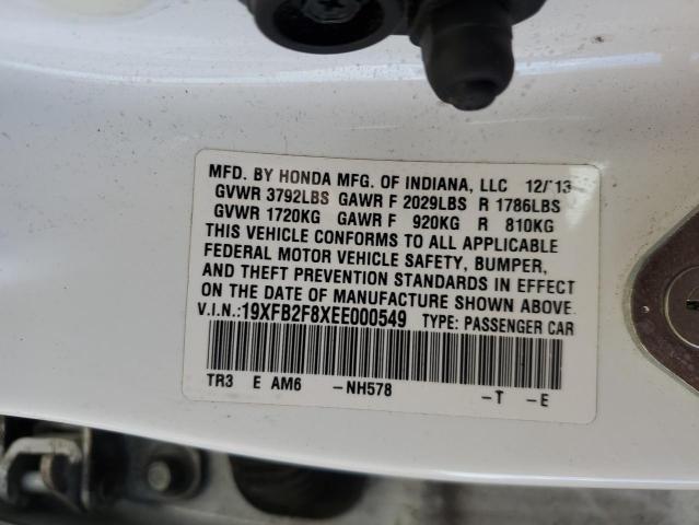 19XFB2F8XEE000549 - 2014 HONDA CIVIC EX WHITE photo 12