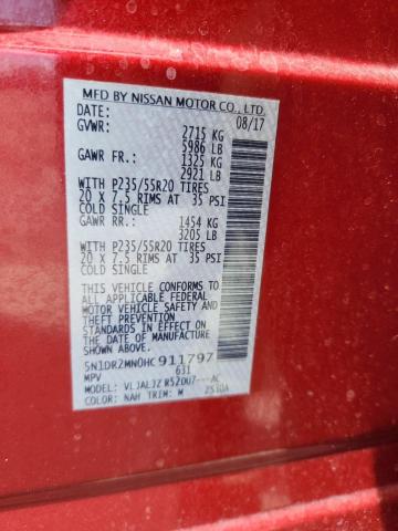 5N1DR2MN0HC911797 - 2017 NISSAN PATHFINDER S RED photo 13