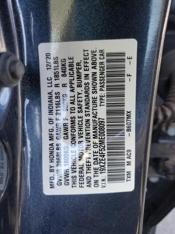 19XZE4F52ME008097 - 2021 HONDA INSIGHT EX GRAY photo 12