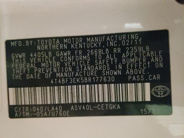 4T4BF3EK5BR177630 - 2011 TOYOTA CAMRY BASE WHITE photo 23