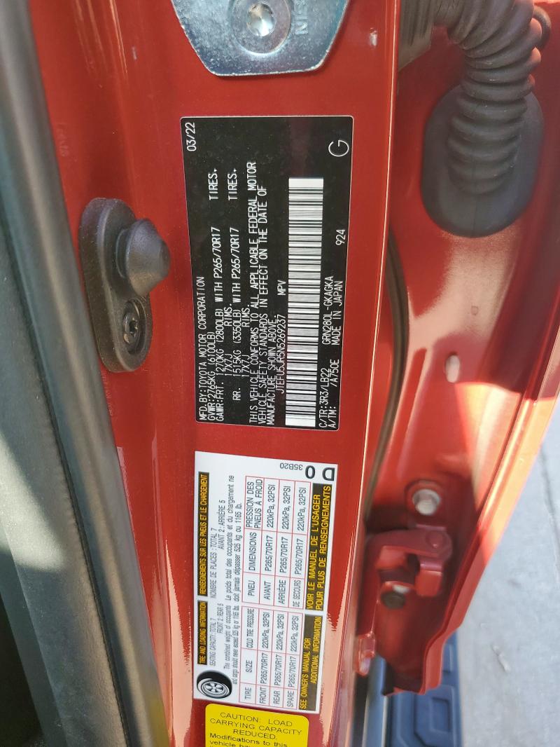 JTEFU5JR5N5269237 - 2022 TOYOTA 4RUNNER SR5 RED photo 13