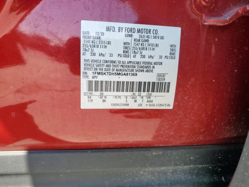 1FMSK7DH5MGA81369 - 2021 FORD EXPLORER XLT RED photo 13